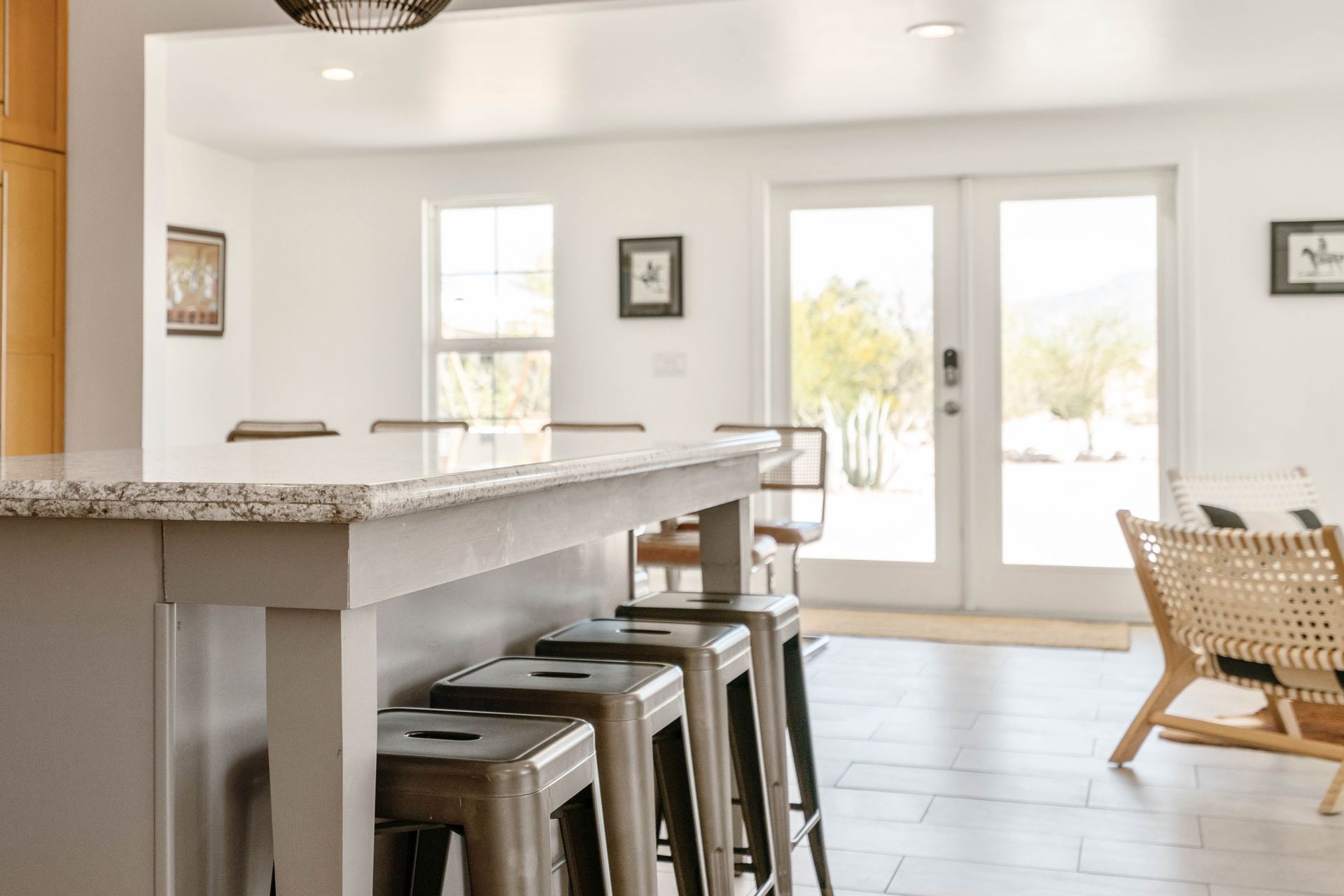 Wonder Valley Ranch kitchen with French doors looking out to the desert