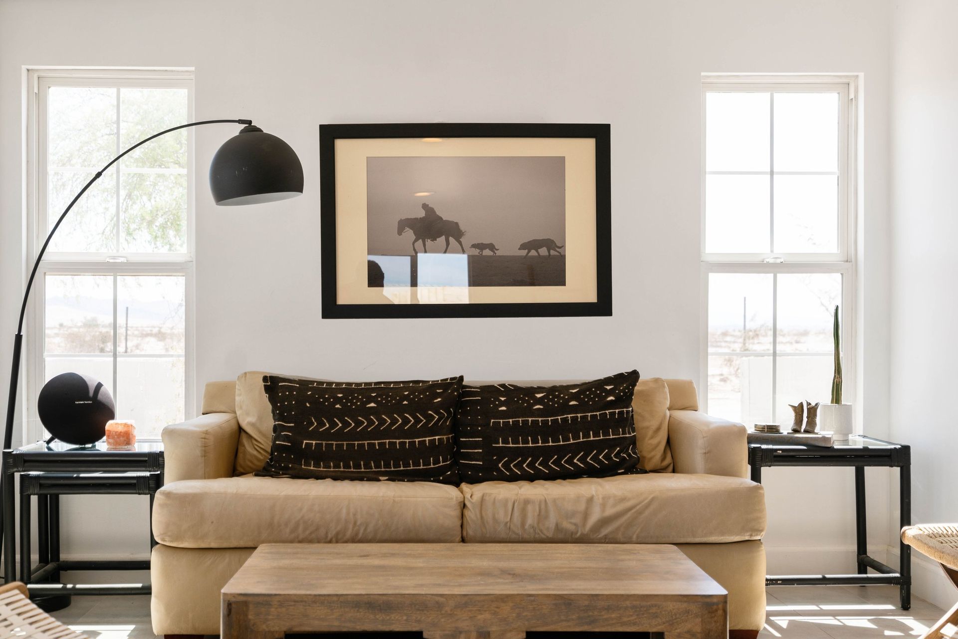 Wonder Valley Ranch living room with arched accents