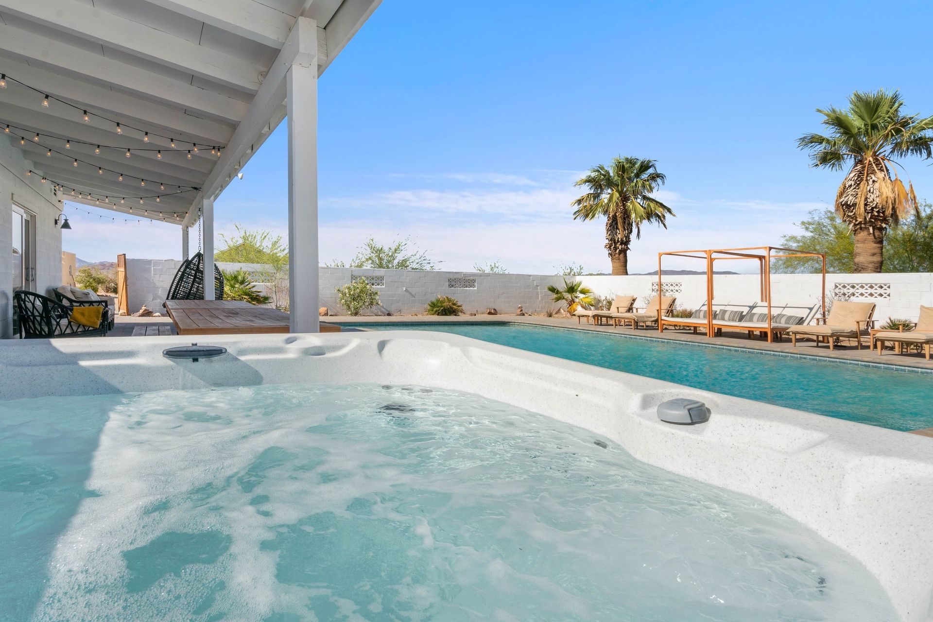Wonder Valley Ranch pool with adjacent hot tub